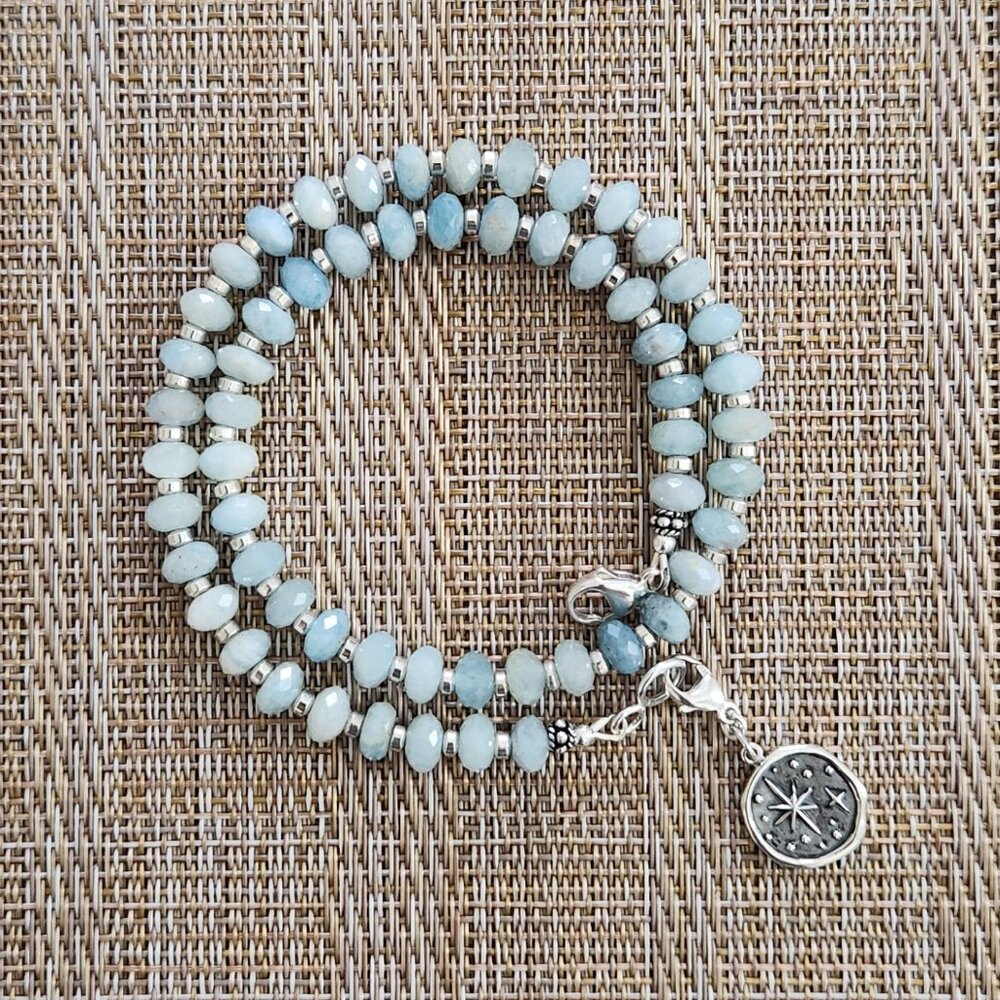 AQUAMARINE NECKLACE W/ 925 SILVER NORTH STAR PENDANT - Picture 4 of 4